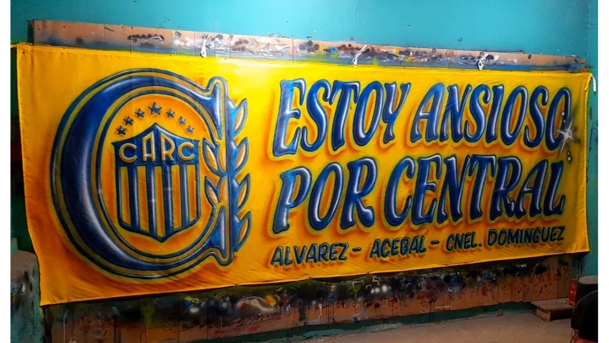 escudo de rosario central mas frase bandera aerografia